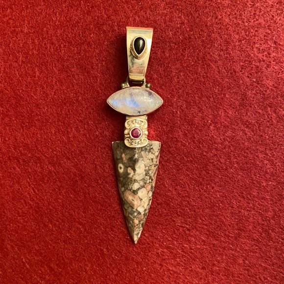 Vintage Sajen Orbicular Jasper & Multigem Pendant - Picture 2 of 7